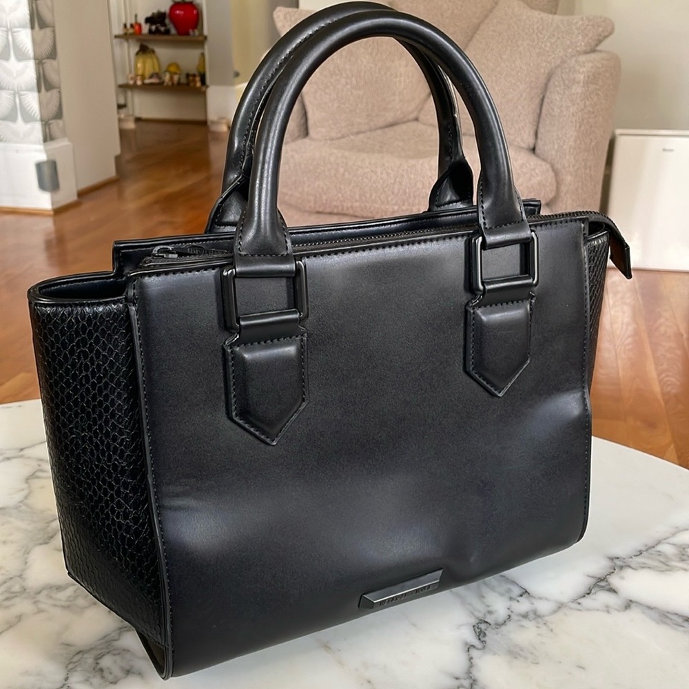 Kendall + Kylie Medium Black Brook Satchel Genuine Black Leather Handbag, NWOT